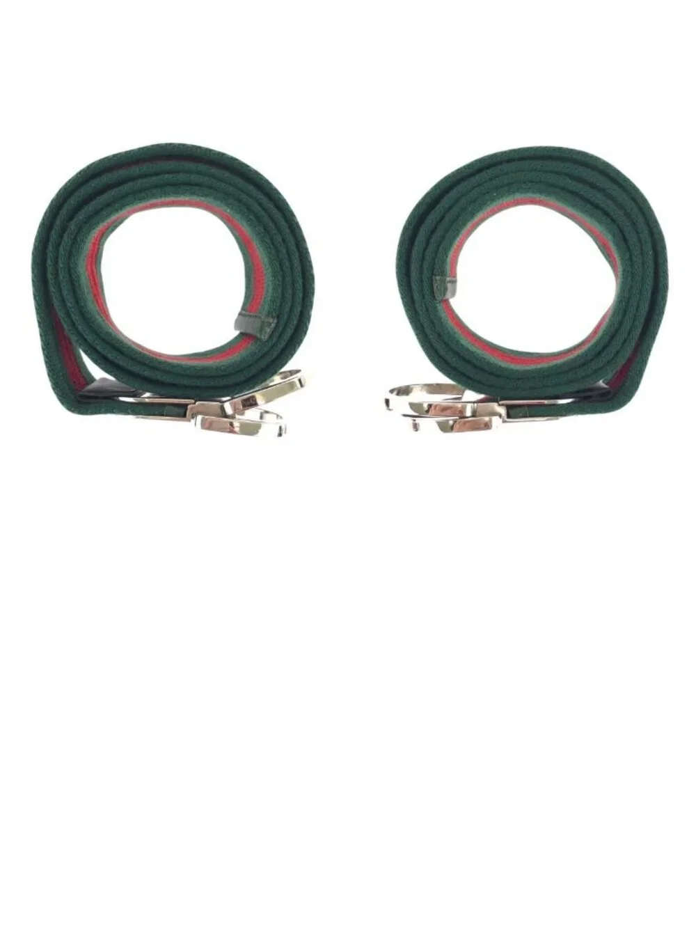 Gucci Sherry Line 85 Green Red Silver Cotton Leather Belt